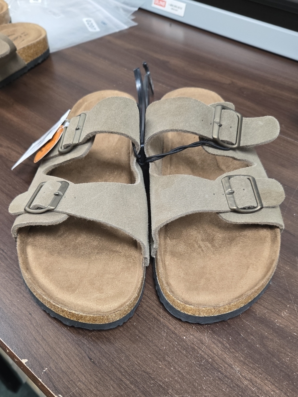 George Size 13 Grey Beige Leather Slide Sandal